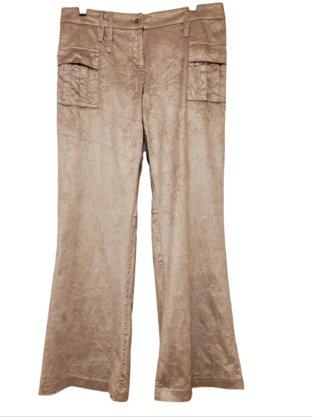 Vintage Caché Flare Micro Corduroy Velour Pants Gray Size 10 '90s Y2K